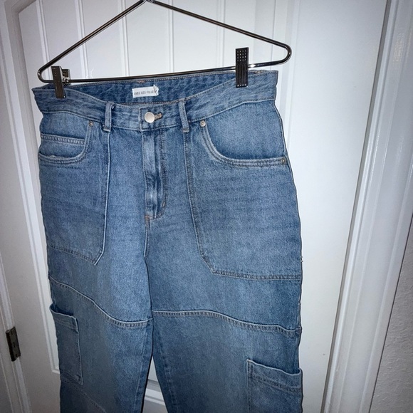 Avec Les Filles Blue Flare Wide Leg Cargo Jeans - Picture 9 of 13